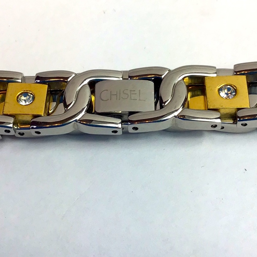 Men’s Chisel©️ Two-tone thick link bracelet set with sparkly rhinestones